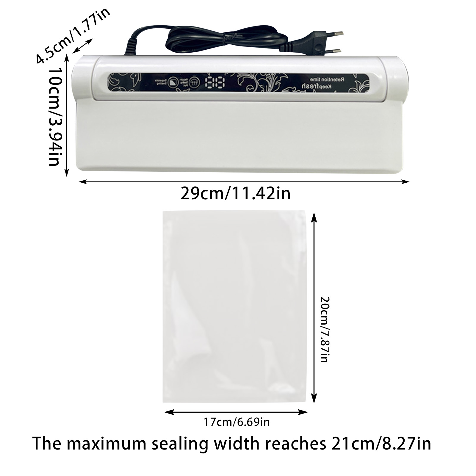 75Kpa Strong Suction Food Vacuum Sealer Machine With 20 Vacuum Seal Bags, Dry/Wet Modes & Digital Countdown Timer, Compact Lightweight For Home Kitchen, Extends Food Freshness 7X