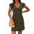 thumbnail image 2 of Women'S Summer Dresses Beach 2026 Casual Deep V Neck Loose Sundress Ruffle Sleeve Mini Dress Olive Green M, 2 of 8