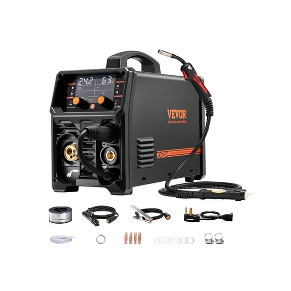 VEVOR MIG Welder,200A Synergic Mig Welding Machine, 4-in-1 Gas MIG/Flux Core MIG/Stick/Lift TIG Multi-Process Welder Machine,110V/220V Dual Voltage Mig Welder with IGBT Inverter & LCD Screen Display