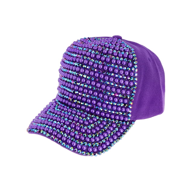 Top Headwear Pearl Rhinestone Bling Baseball Cap - Purple