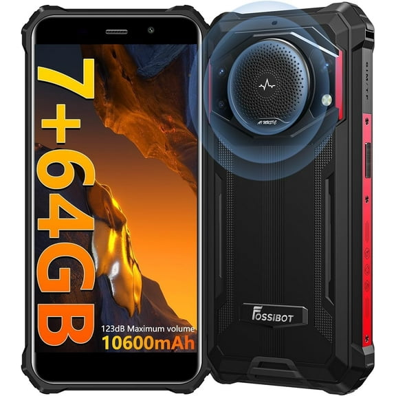 FOSSiBOT F101P Rugged Call Phone Unlocked,Waterproof Smartphone ,7 64GB/1TB Storage,4G Dual SIM OTG Octa-core 18W10600mAh 123dB Loud Volume Phone 5.45" 24MP 8MP Camera,2025 Red