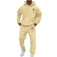 thumbnail image 2 of Men Sweatsuits 2 Piece Set Letter Graphic Hoodie Sweatshirt and Drawstring Sweatpants Sets Casual Solid Fall Fashion Sport Suits Winter Clothes Outfits Beige S, 2 of 5