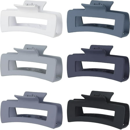 4 Inch Big Hair Claw Clips 6 Pcs Large Claw Clips for Thick Hair Square Hair Clips for Women Rectangle Hair Clips Nonslip Acrylic Banana Jaw Clips Hair Accessories for Girls -Grey