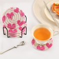 thumbnail image 5 of Haosy Set of 6 Drink Woven Coaster with Holder Heat Resistant Non-Slip Bar Coasters 4 Inches Pink White Hand Drawn Hearts, 5 of 7