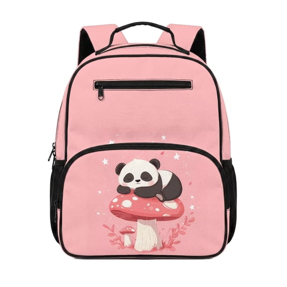 Uorisanigo Pink Panda Mushroom School Backpack for Kids Girls Large Capacity, Lightweight Preschool Elementary Daypack with Adjustable Shoulder for Camping Travel
