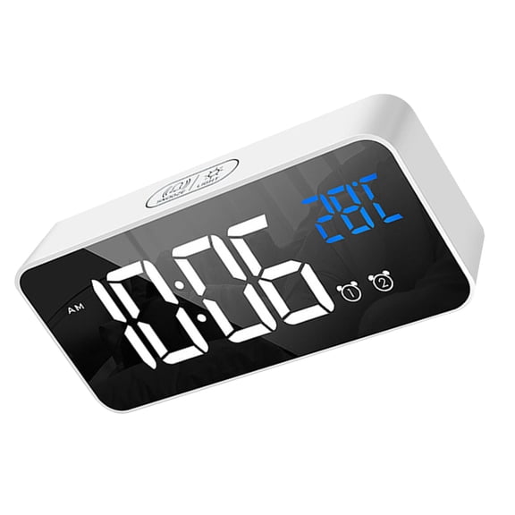 LEORX 1Pc Portable White Electronic Alarm Clock with Indoor Temperature Display and Music Feature