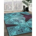 thumbnail image 2 of Ahgly Company Indoor Square Patterned Bright Turquoise Blue Area Rugs, 6' Square, 2 of 6