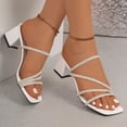 thumbnail image 6 of hoksml Women Multi Rhinestone Strap Block Heel Square Toe Slide Sandals Open Toe PU Slip On Summer Dress Shoes, 6 of 9
