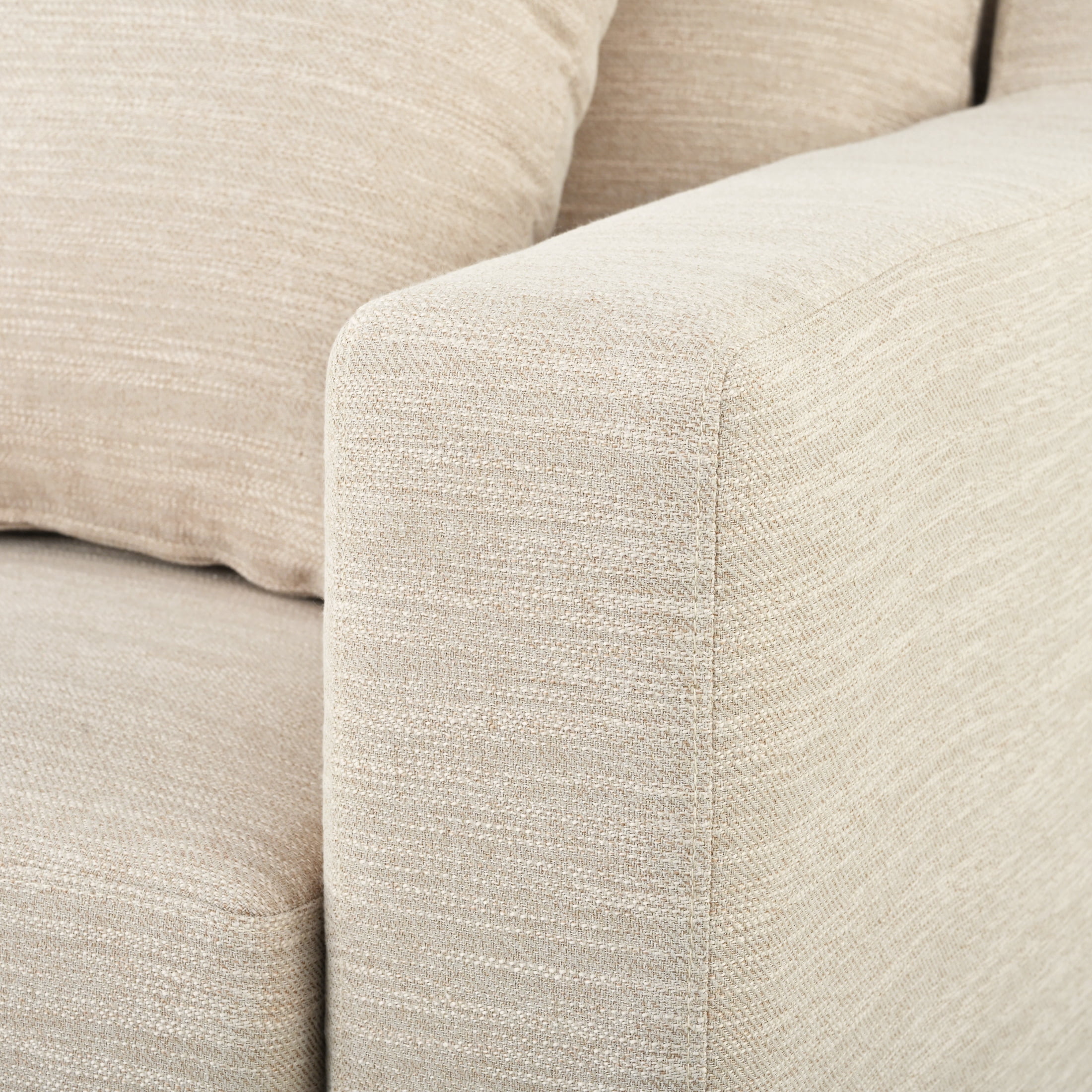 Noble House Contemporary Fabric 3 Seater Sofa with Accent Pillows, Beige