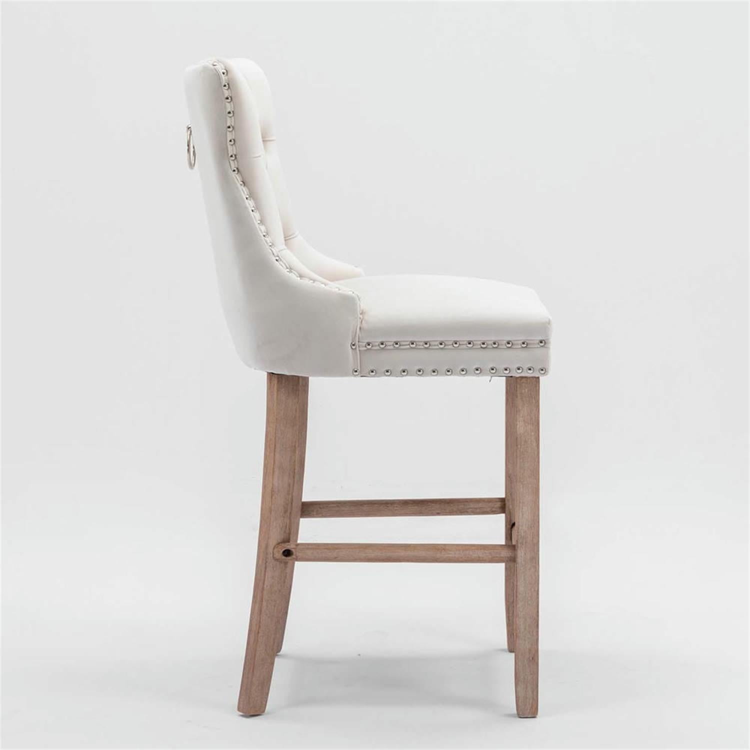 Demi Bonn 40" Counter Height Bar Stools Set of 2, Velvet Upholstered Barstools with Back, Kitchen Island Countertop Chairs for Dining Room, Beige