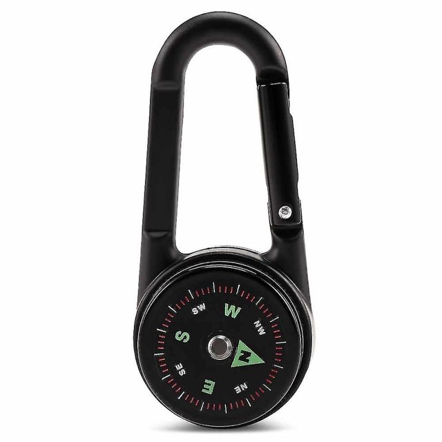 2 Pcs 3-in-1 Double Sided Mini Compass Carabiner Thermometer For Outdoor
