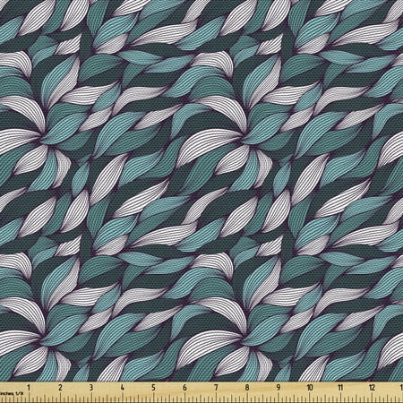 Ambesonne Abstract Fabric by the Yard Upholstery  Tangles Curly Lines  1 Yard  Teal Violet White