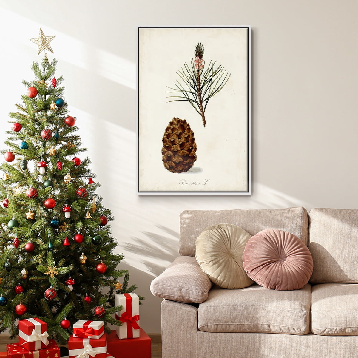 Antique Tree Study V - Framed Gallery Wrapped Holiday Canvas - 17 x 25 - White Frame