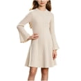 thumbnail image 2 of YUANxueke Long Bell Sleeve Ribbed Knit Dress for Girls Casual Crewneck Fashion Fall Winter Outdoor Dress for 5-15 Years, 2 of 8