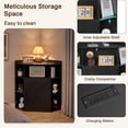 thumbnail image 6 of VECELO Corner Storage Cabinet with Charging Station, 34" H Corner Shelf with Barn Door & Adjustable Shelves, Space Saving Bookshelf for Bedroom, Living Room, Black, 6 of 11