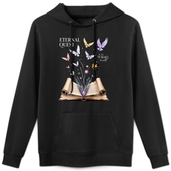 Sudadera con capucha unisex tendencia fantástica, estampado de libro mágico con aves y mariposas, cómoda y elegante para salidas informales