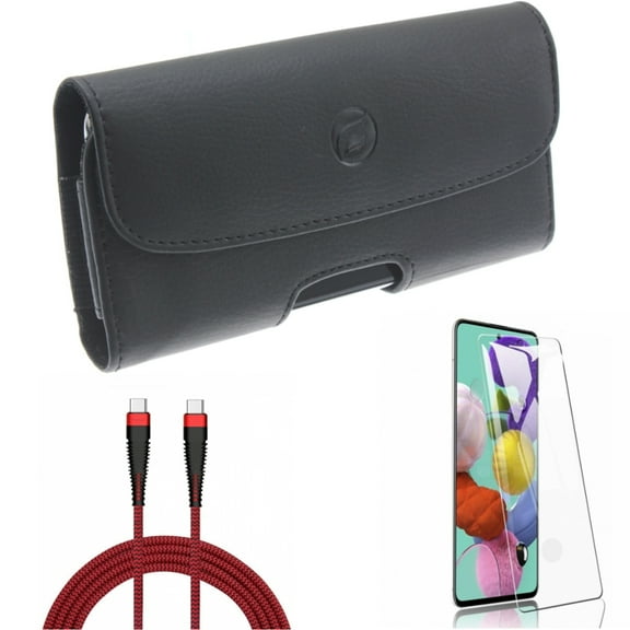 Screen Protector w Case Belt Clip w 10ft PD Cable for Samsung Galaxy S20 - Tempered Glass [Fingerprint Unlock], Leather Holster, Type-C to USB-C Charger Cord X3W fits Samsung Galaxy S20 Model
