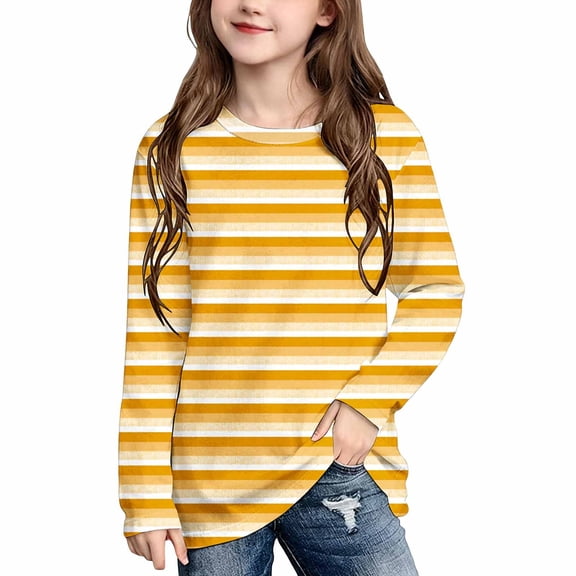 Jalioing Long Sleeve Striped T Shirt for Girls Fashion Cute Crew Neck Tee Shirt Spring Fall Casual Basic Tops 3-14 Years