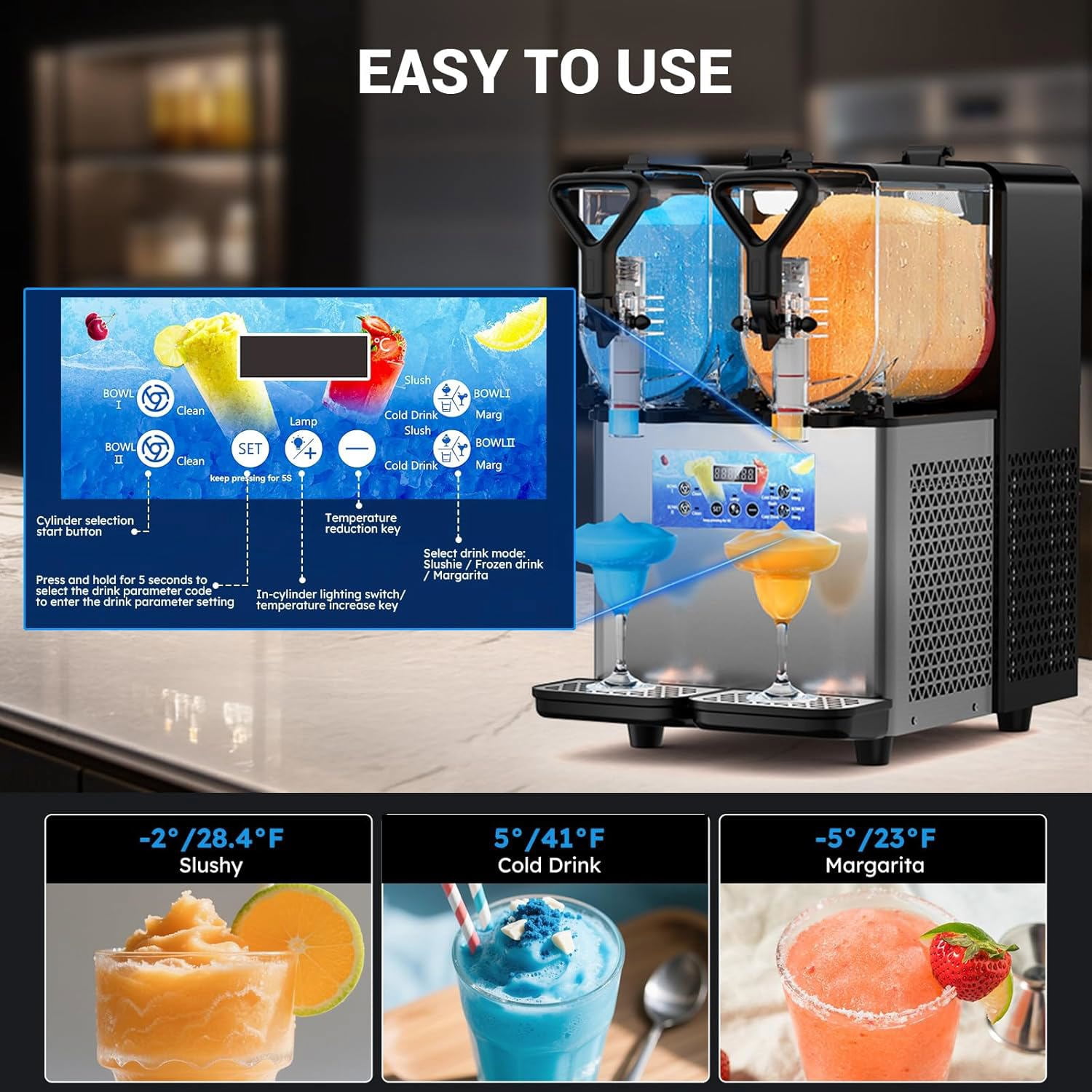 Joreek Slushy Machine 2 Gal/8L, 2 Tanks Frozen Drink Machine Stainless Steel Margarita Machine for Restaurant Home Party Bar Cocktail Alcohol Beverage Wine
