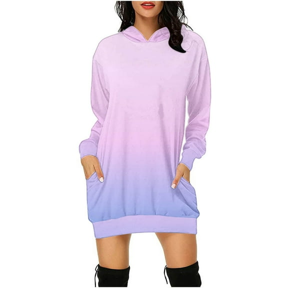 Viikei Womens Christmas Women's Christmas Retro Casual Print Long Sleeve Hooded Dress Hooded Sweater Loose Top