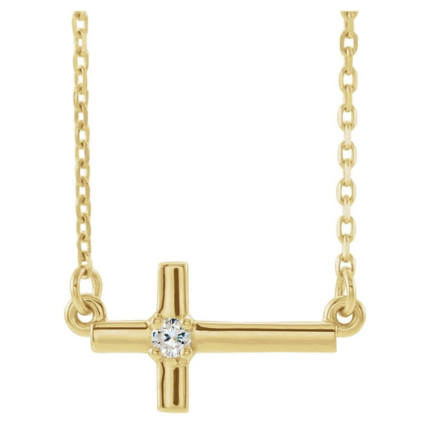 Diamond2Deal 14K Yellow Gold .03 CTW Diamond Sideways Cross 18 inch