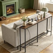 ZENY Sofa Table with Charging Station 70 inch Console Table, Brown