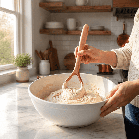 13 Inch Wooden Baking Dough Whisk – Traditional Mixer for Kneading Sourdough, Pizza Dough, Pastry Batter – Handmade Bread Tool