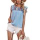 thumbnail image 5 of Tops con mangas con volantes para mujer Tops suaves con cuello redondo a la moda para citas en la vida diaria azul L, 5 of 8