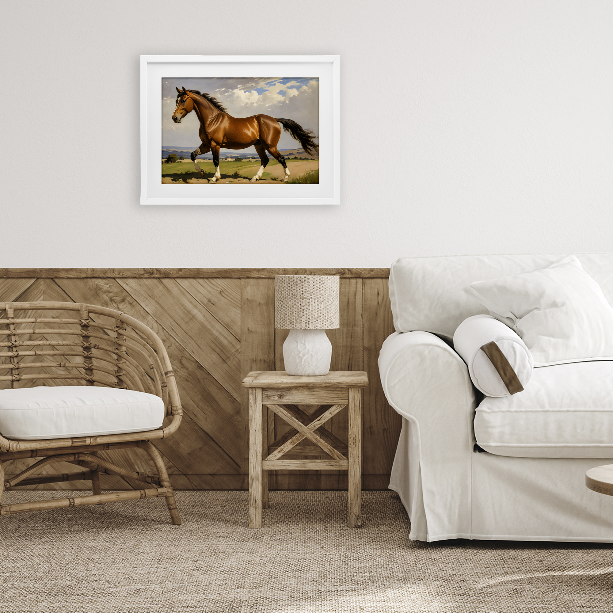 Stupell Industries Trotting Horse in Field White Framed Print Under Glass, design by Creative Studio
