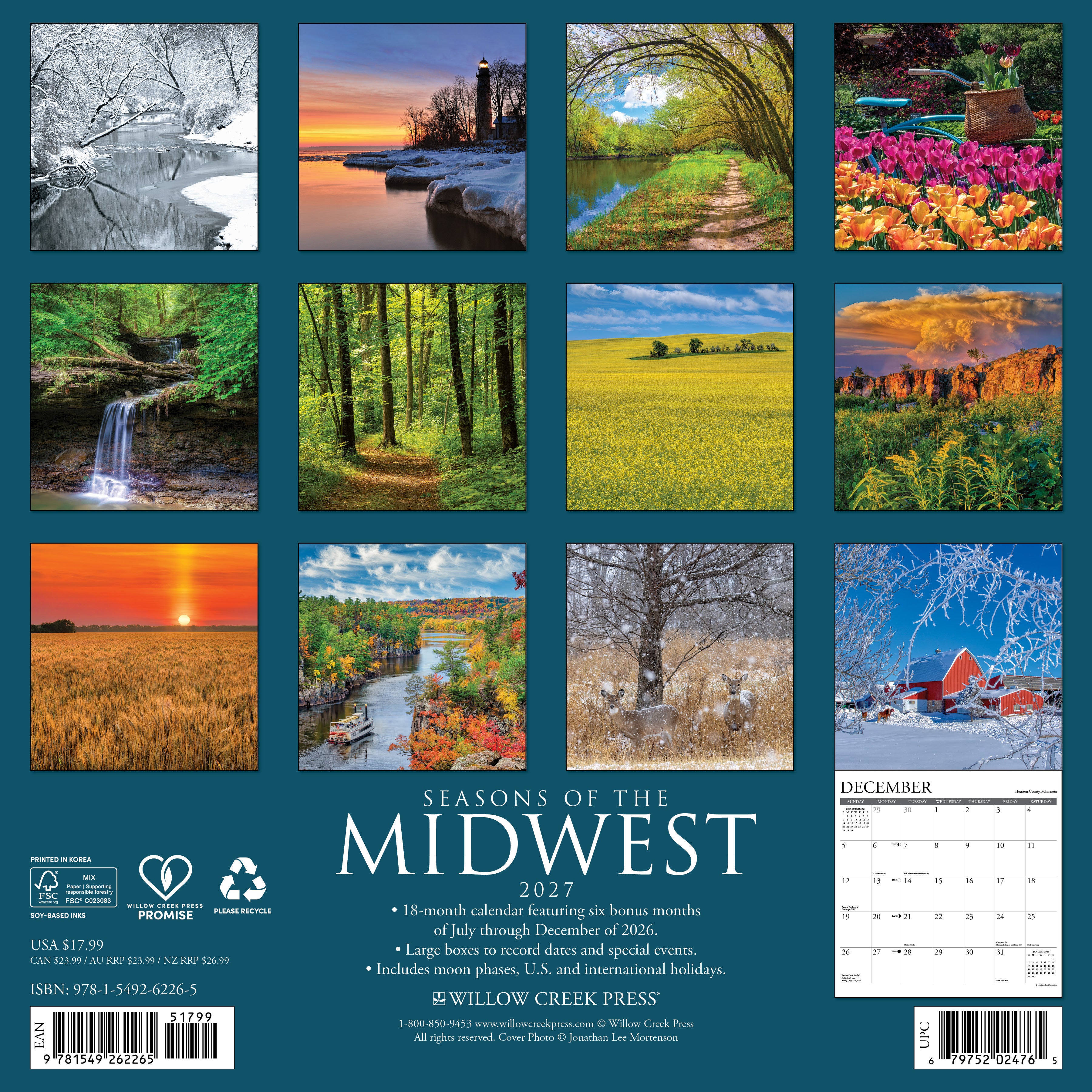 Willow Creek Press, Seasons of the Midwest 2027 Wall Calendar