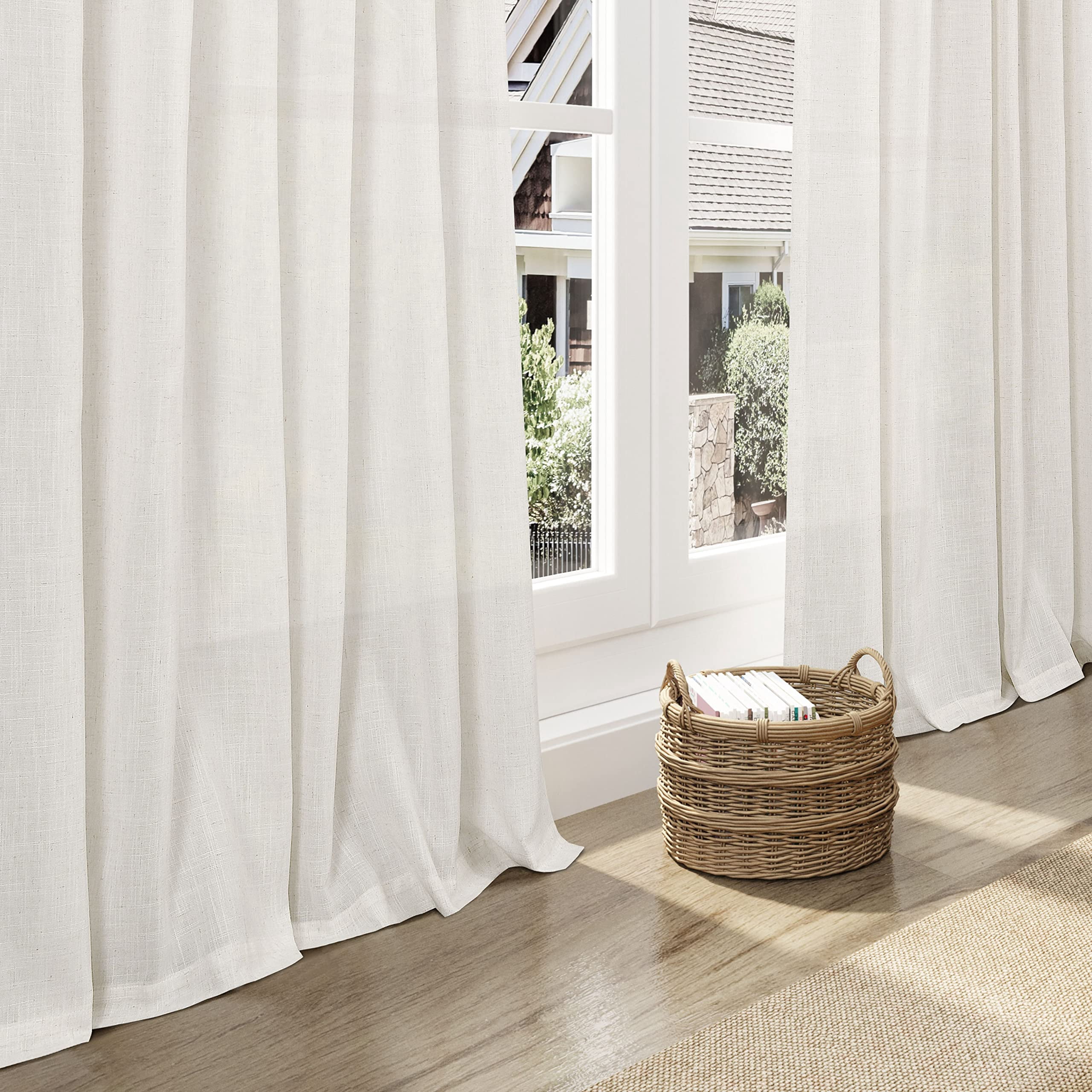 Cream Natural Linen Curtains 90 Inch Length 2 Panels Set For Living Room Rod Pocket Back Tab Pleated Window Curtain Drapes Neutral Rustic Farmhouse Decor Ivory Dining 90 Inches Long