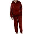 thumbnail image 3 of VBTAPA Womens 2 Piece Outfits Fuzzy Fleece Sweatsuit Sets Long Sleeve Pullover Hoodies and Cinch Bottom Pants Loose Lounge Sets Wine Free Size, 3 of 8