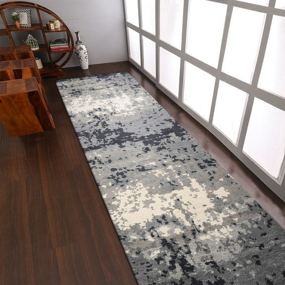 HAND KNOTTED WOOL ABSTRACT MODERN AREA RUGS - 2'6''x10', Runner Shape, Multicolor Color, Classic Traditional Design, Low Pile Handmade Area Rugs for Living Room, Bed Room (N00805)