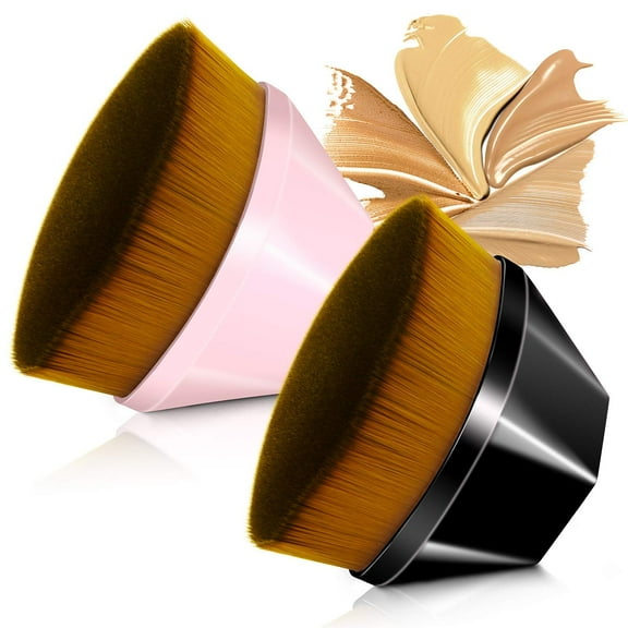 Seamless Makeup Foundation Wand Face Brush Kabuki Flawless Liquid Powder BB Cream Concealer Powder Brushes Flat Kit with Storage Case Set (Pink Black)