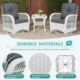 thumbnail image 4 of MEETWARM 3 Pieces Outdoor Wicker Swivel Rocker Patio Set, Rocking Chairs Rattan Patio Furniture Sets with Thickened Cushion and Glass-Top Coffee Table, Conversation Bistro Set, White Wicker/Grey, 4 of 8