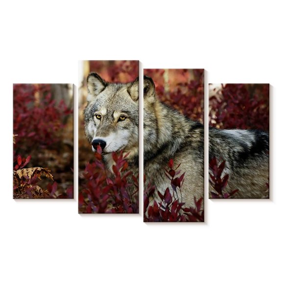Elephant Stock Hiding Timber Wolf Wall Art - Horizontal Multi Panel Canvas - Living Room Wall Decor - Animal Multi Panel - Brown And Gray Decor - 30" x 18"