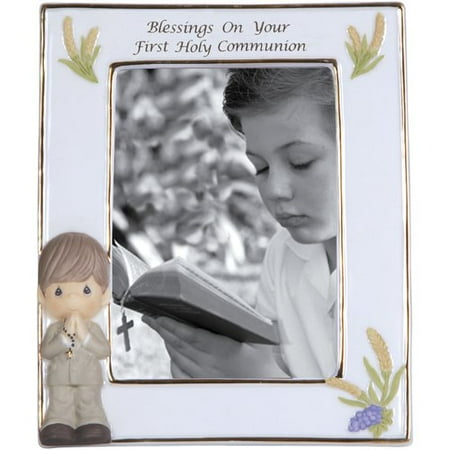 First Holy Communion Porcelain - Precious Moments Blessings On Your First Holy Communion Bisque Porcelain Photo Frame, Boy