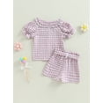 thumbnail image 4 of Wassery 2PCS Kids Girls Summer Outfits Short Sleeve Doll Collar Plaid Print Button Shirt + Shorts Set 2 3 4 5 6 Year Toddler Baby Girls Clothes, 4 of 8