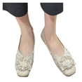 thumbnail image 3 of AUDeals Women’s Pearl Rhinestone Slip On Flats Breathable Casual Flat Shoes Non Slip Low Top Dress Shoes (Beige, 6.5-7), 3 of 9