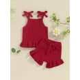 thumbnail image 2 of Gureui Baby Girls Knit Shorts Outfits Solid Color Sleeveless Cami Tops with Elastic Waist Shorts 2Pcs Set, 2 of 9