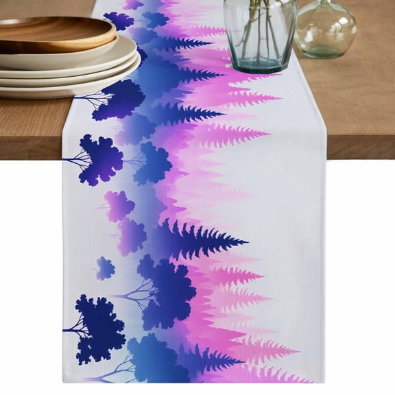 Purple Pink Forest Table Runner 90 Inches, Ombre Tree Abstract Art Bed Runner Dresser Scarves Tabletop for Indoor Outdoor Parties/Ceremony/Banquet, 13" x 90"