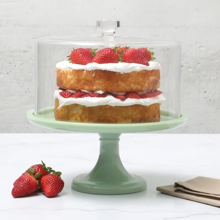 Highbrook 10-Inch Jadeite Cake Stand with Glass Dome – Vintage-Style Pedestal Dessert Plate for Cakes (up to 8.5") and Pastries, Decorative Covered Serving Platter