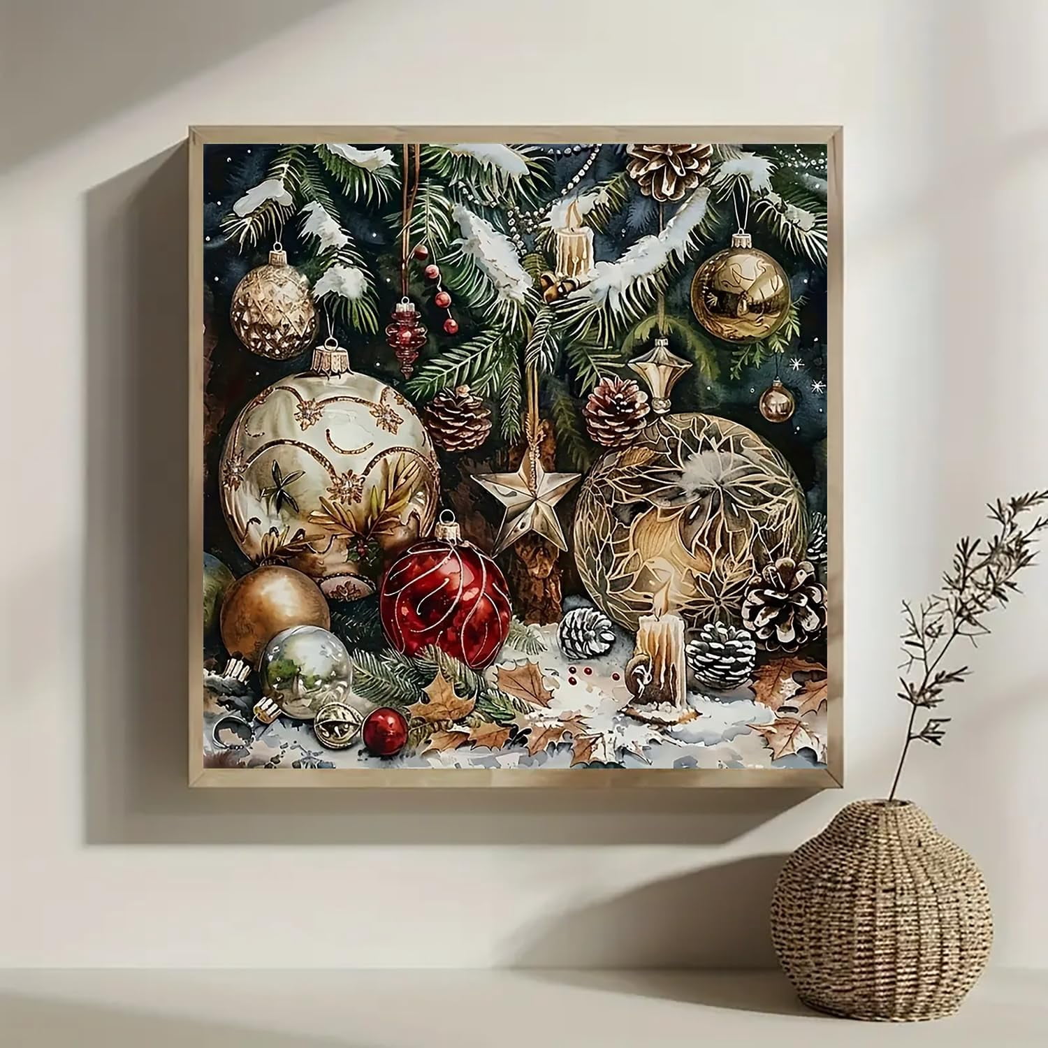 Adult Christmas Baubles & Candles Diamond Painting Kit — Beginner-Friendly Winter DIY Set — 5D Full-Drill Gem Dot Art Kit — Home Wall Decor (40 x 40 cm, Unframed)