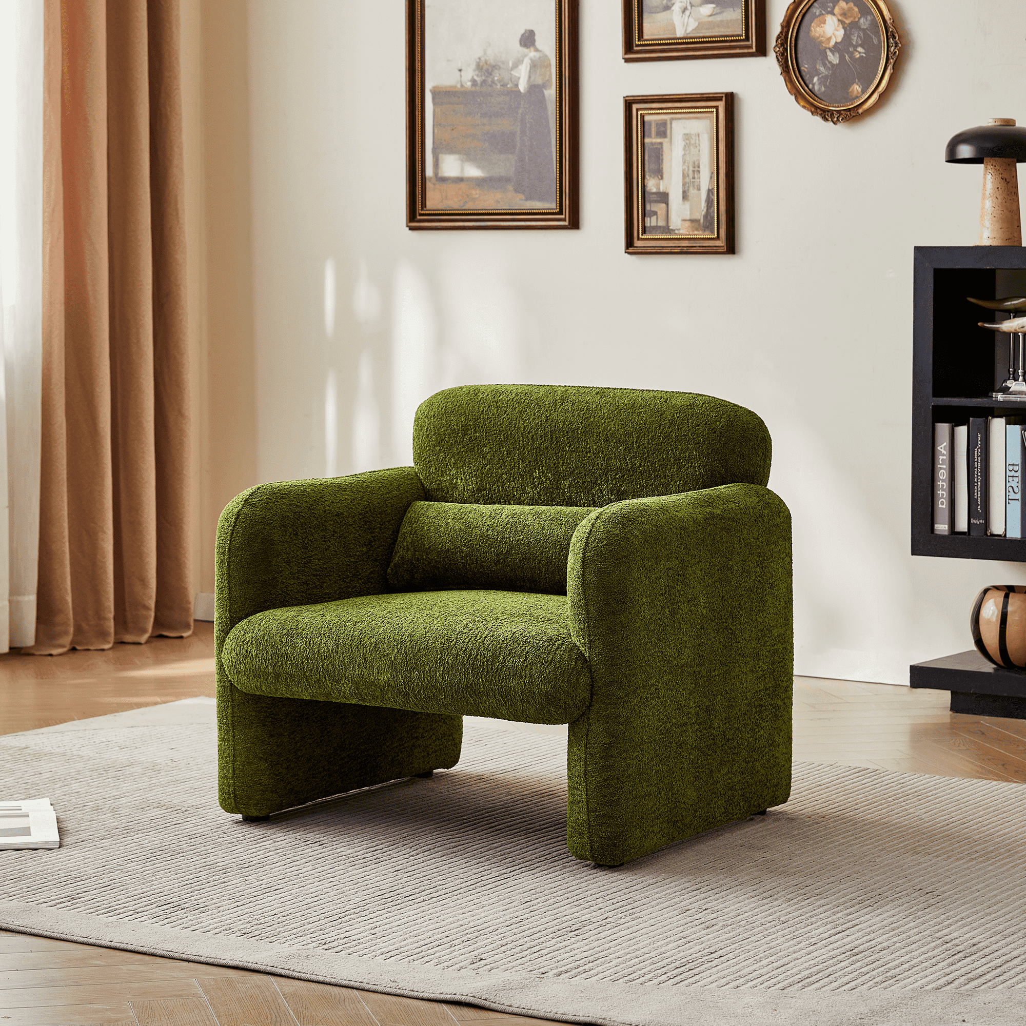 MAYEERTY 34"Velvet Fabric Sofa, Modern Single Sofa with Support Pillow for Apartment, Office, Living Room & Bedroom, Tool-Free Assembly.