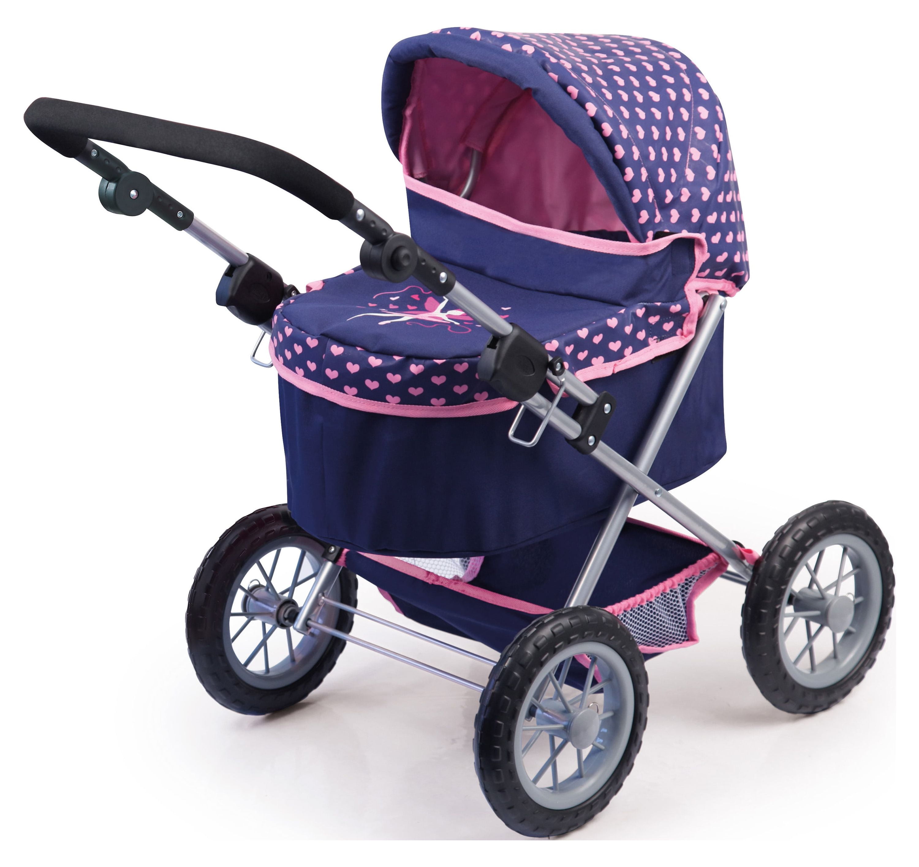Bayer Design Trendy Pram Stroller for Toy Baby Dolls Navy Pink