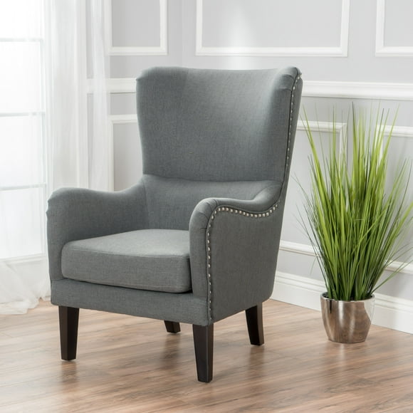 Grey Fabric Reading Chair, Comfy Wingback Accent Chair with Cushioned Armrests, Ideal for Living Room or Bedroom, Stylish Single Sofa Chair