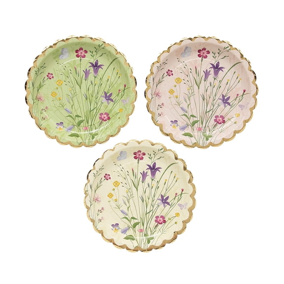Fun Express Pastel Floral Dessert Plates Gold Rim Paper 8 Count 7 Inch