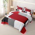 thumbnail image 3 of Castle Fairy Minimalism Rectangular Block Twin Quilt Set 2 Pieces,Mid Century Solid Panel Twin Coverlet Set,Red Gray Black,1 Bedspread and 1 Pillowcase, 3 of 7