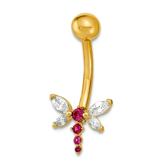 14k Gold 14 Gauge Dragonfly Cubic Zirconia Belly Navel Ring Body Jewelry 21.8x10.59mm Wide Body Piercing Ring for Women