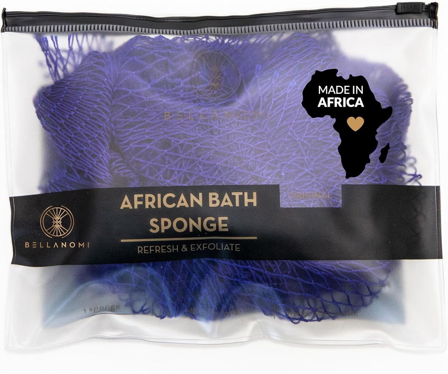 Bellanomi  African Net Sponge - Authentic Sapo Exfoliating Net, Ethically sourced from Nigeria, 45" Long Back Scrubber, Quick Dry Loofah Alternative for Gentle Exfoliation Daily Use